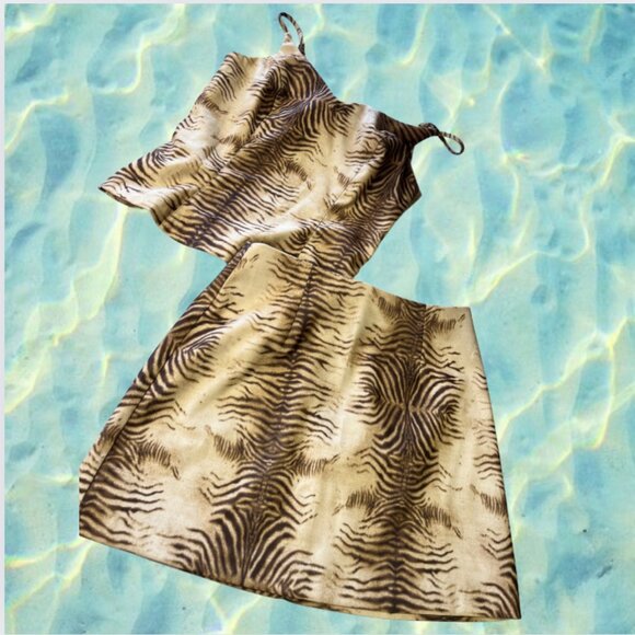 Vintage 1990s Y2K By Choice California Tiger Stripe Mini Top & Skirt Set - Picture 1 of 7